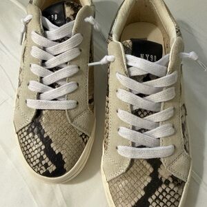 Steve Madden Beige Snake-Print Sneakers with White Laces